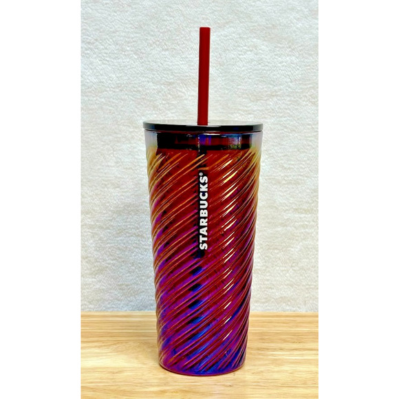 Starbucks 2023 Red Opalescent Twist Glass 18 oz. Travel Tumbler With Lid & Straw - Picture 1 of 7